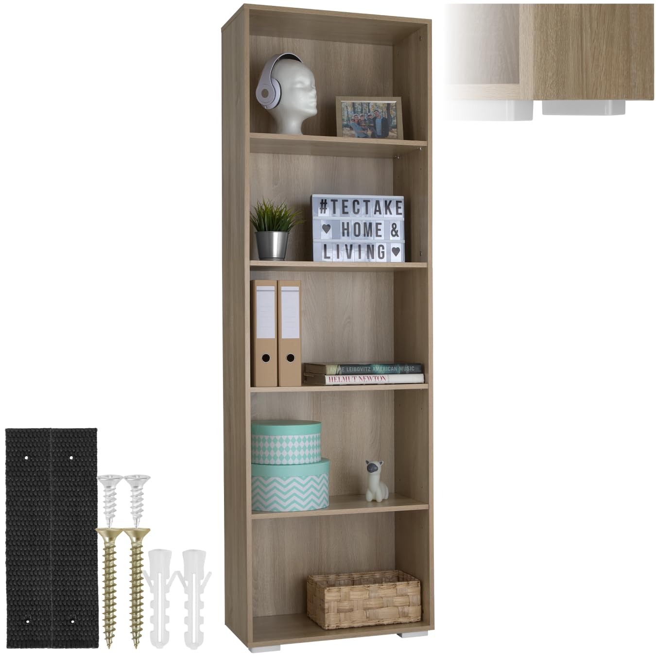 tectake Bücherregal – Standregal aus Holz, 5 offene Fächer (Eiche Sonoma)