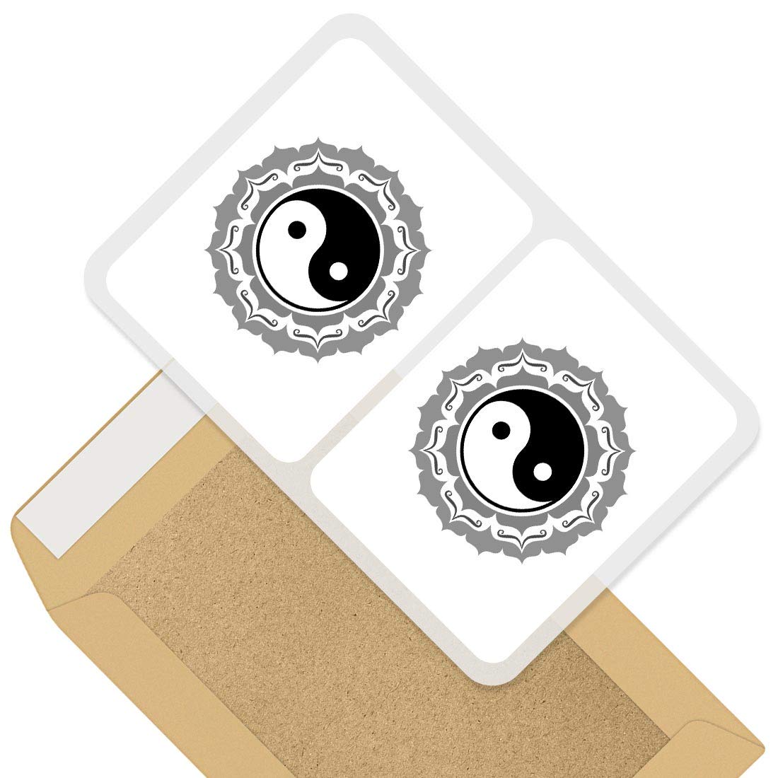 Destination Vinyl Ltd Multi 2 X 10Cm Rectangle Stickers - Pretty Yin Yang Symbol Oriental Decals 40155