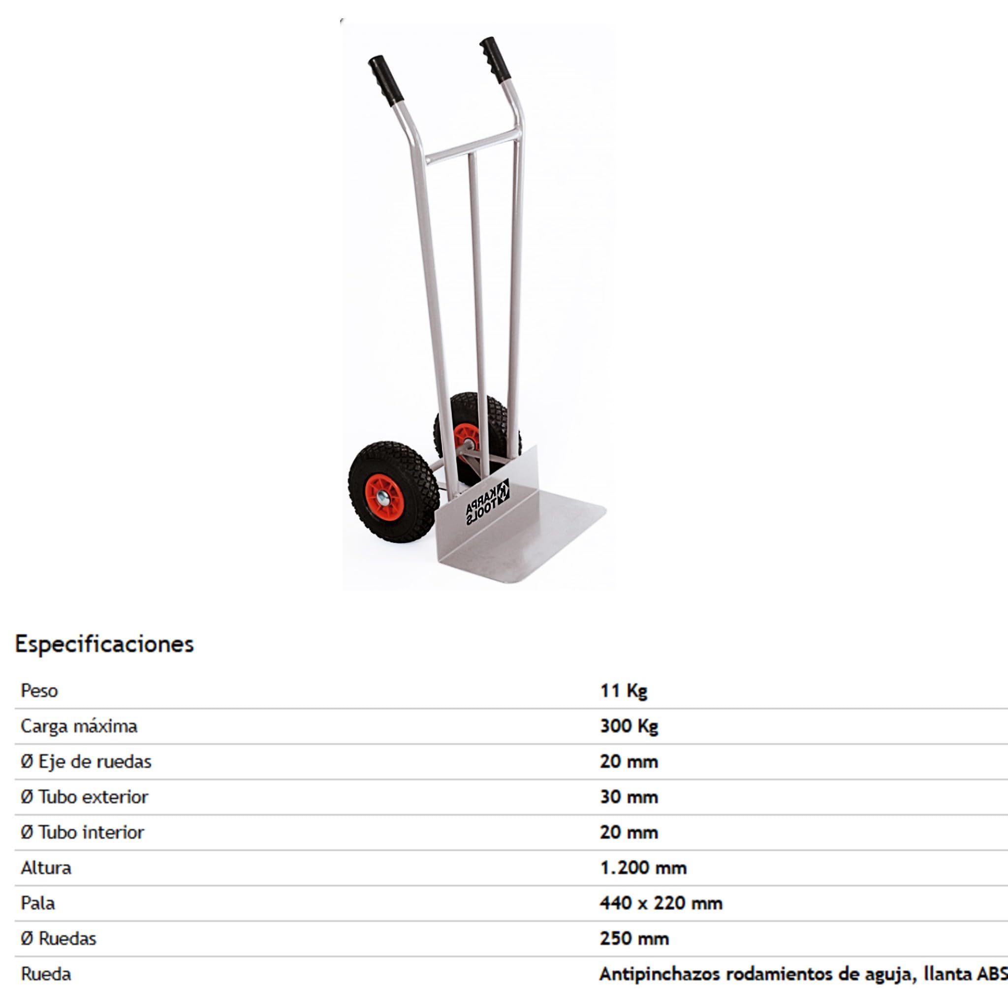 Bricoloco Carretilla de almacén Manual - Ligera para fácil Transporte de mercancía con Capacidad de Carga hasta 300 Kilos – Ruedas Antipinchazos con rodamiento de Aguja