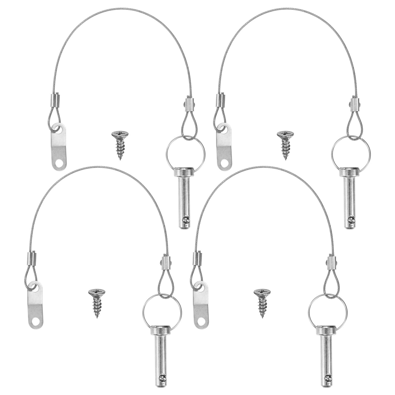 M METERXITY 4-Pack Quick Release Pins, 5/16"(8mm) Diameter, 1.1(27mm) Usage Length Bimini Top Pin W/Lanyard & Screws for Shipbuilding/Marine/Trailer, 1.7 (42mm) Long Hardware Pins