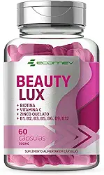 Beauty Lux - Biotina Complexo B B1 B2 B3 B5 B6 B7 B9 B12 Vitamina C e Zinco Quelato 500Mg 60 Cápsulas - Ecomev (1 unidade)