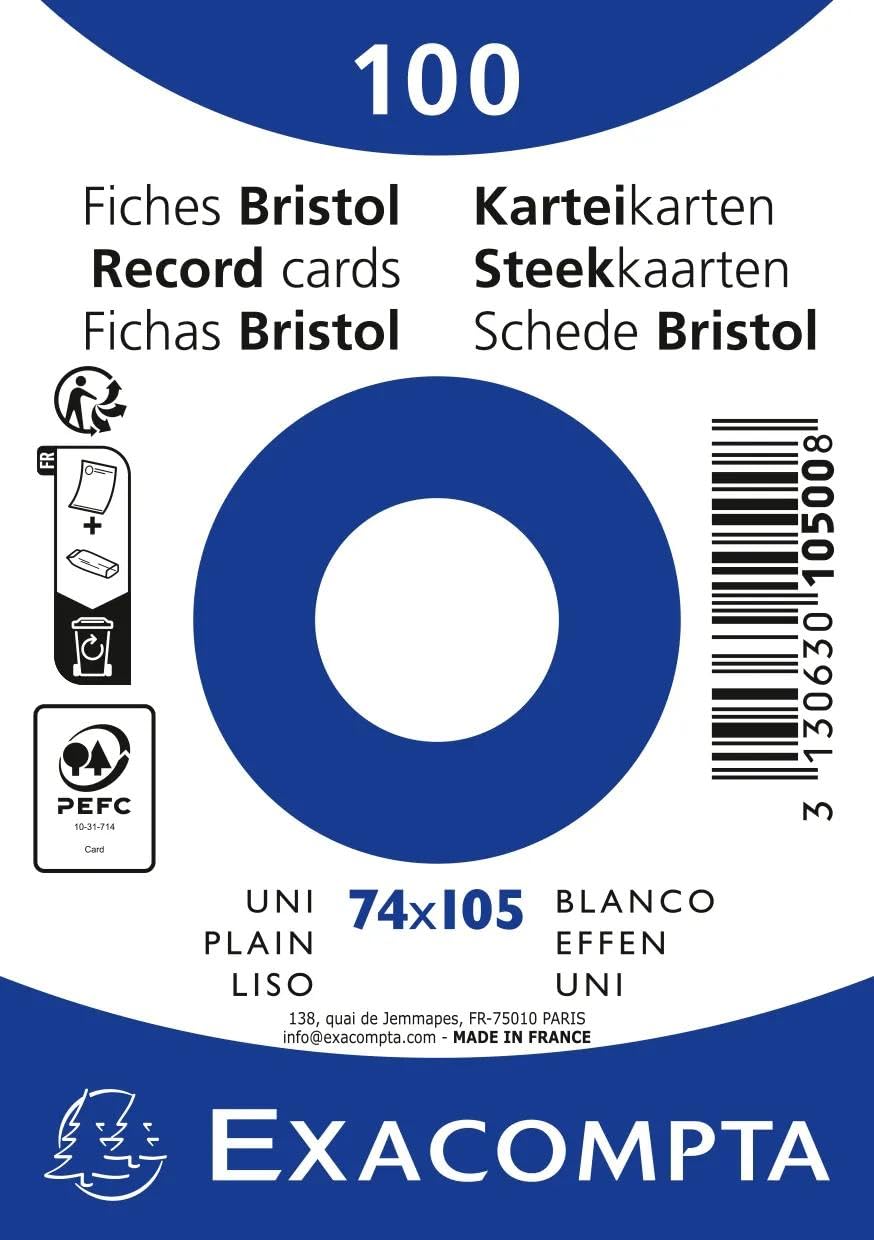 Fichas lisas y no perforadas de 74x105 mm en pack de 100 cartulinas