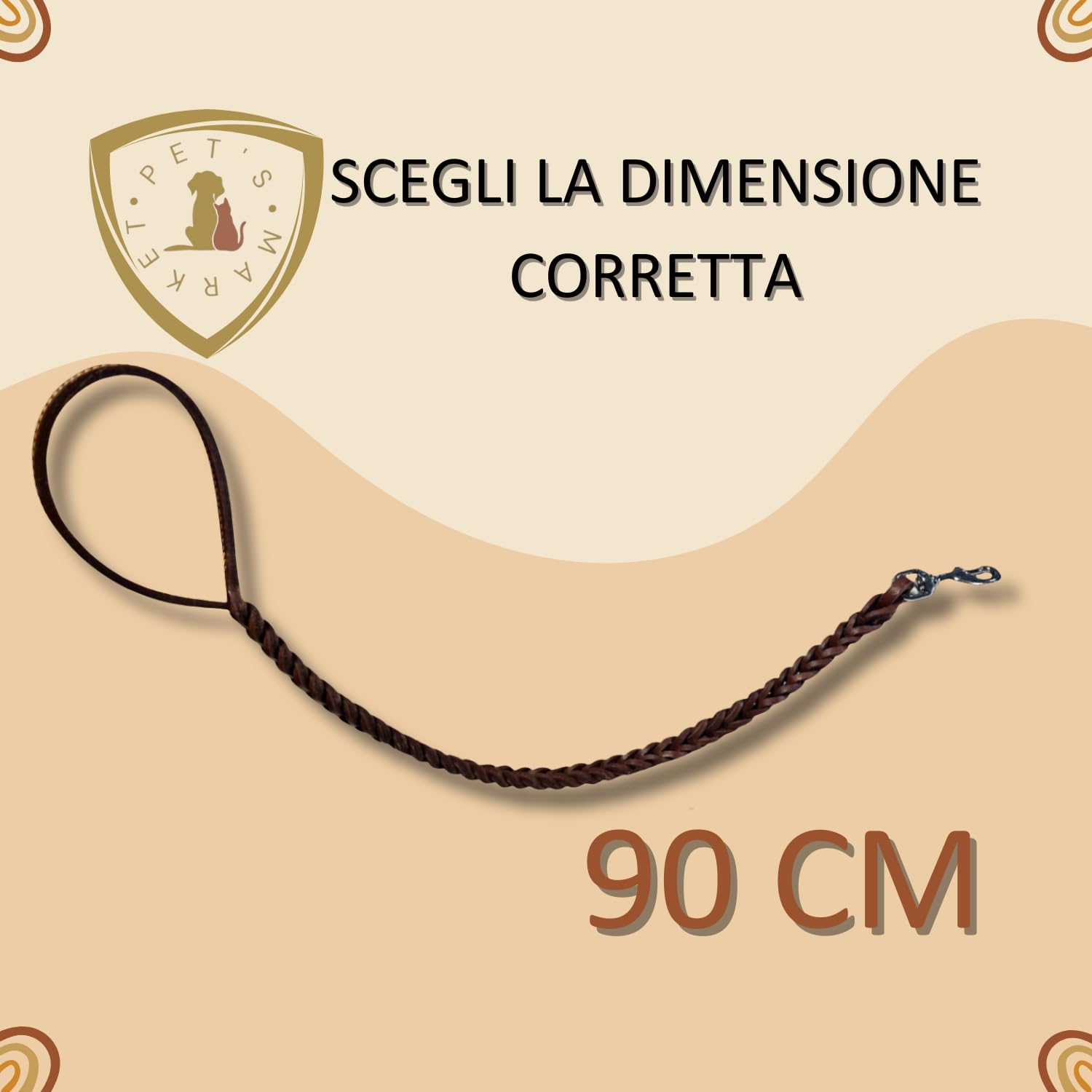 Pet's Market Guinzaglio Cane Cani 90 cm in Cuoio Doppia Treccia Color Marrone Scuro Presa Comoda Gancio Robusto (90 cm Marrone Scuro)