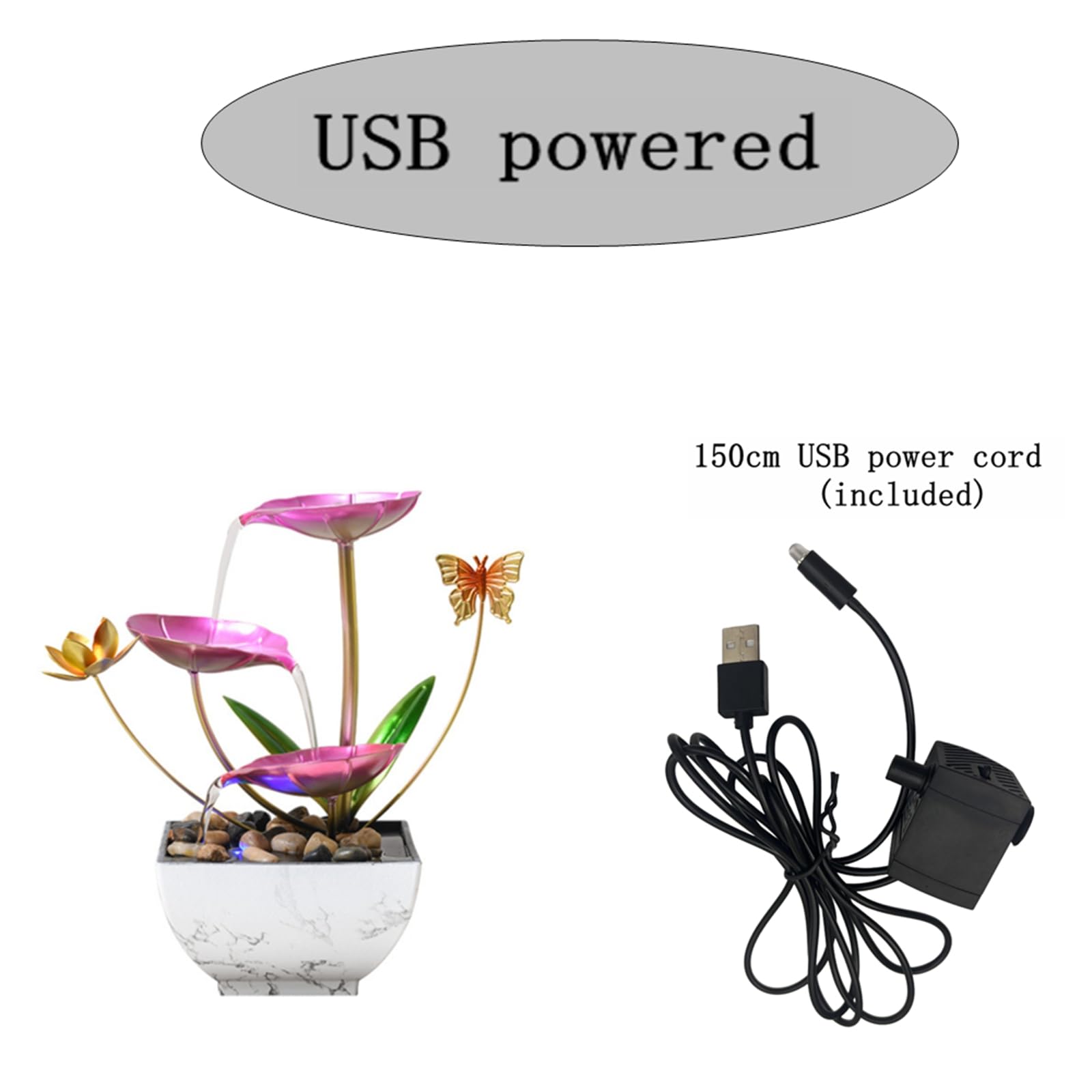 Pink Tabletop Water Fountain, USB Desktop Sleep Waterfall, Women Office Decor, Zen Garden for Desk