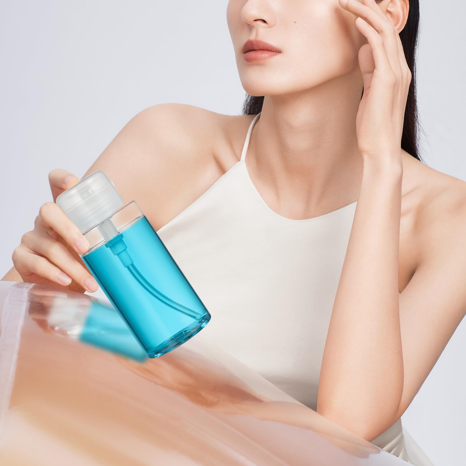 Operitacx 2 Dispensadores con Bomba 300 ml, Botellas Vacías Transparentes para Quitaesmalte, Desmaquillante, Alcohol, Loción y Cosméticos, Envases Recargables para Algodón y Manicura
