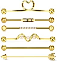 Vista 5 de QWALIT - Aretes para piercing industrial aretes industriales de piercing para mujer y hombre de 14 g. piercing de acero inoxidable quirúrgico E11