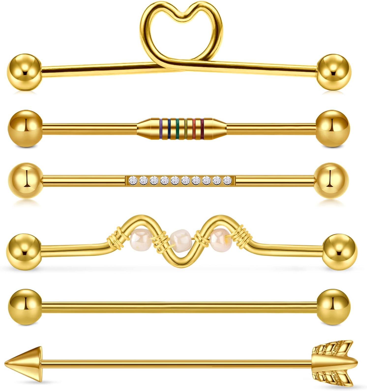 Industrial Piercing Jewelry - Industrial Earrings for Women & Men, 16g & 14g, Surgical Stainless Steel Barbell & Bar Piercing