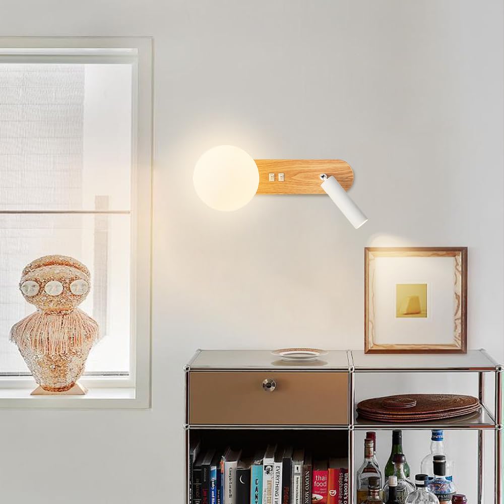Lámpara de Lectura para cabecera, Aplique de Pared con focos giratorios de 350°, lámpara de Pared con Interruptor de Encendido y Apagado, Luces de Lectura con cableado para Dormitorio.