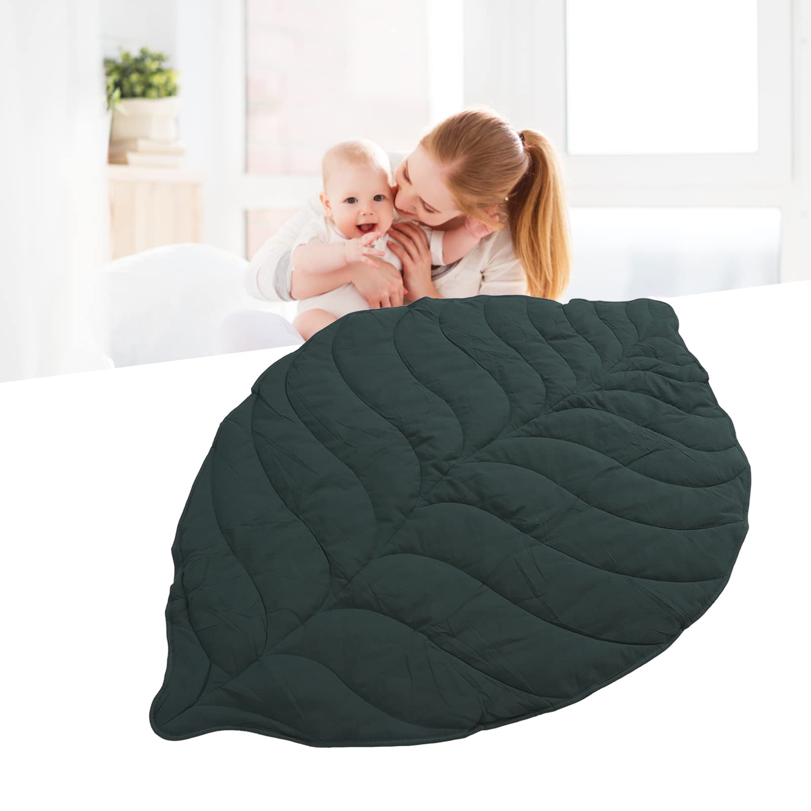 BlattföRmiger Teppich Spielmatte Kreative Blatt-Spielmatte Erker-Bodenmatte Baby-Klettermatte Kinderzimmer-Dekoration (Grün)