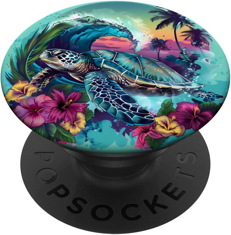Sea Turtle Floral Artwork Sea Ocean Animal Marine Mammal PopSockets PopGrip for MagSafe
