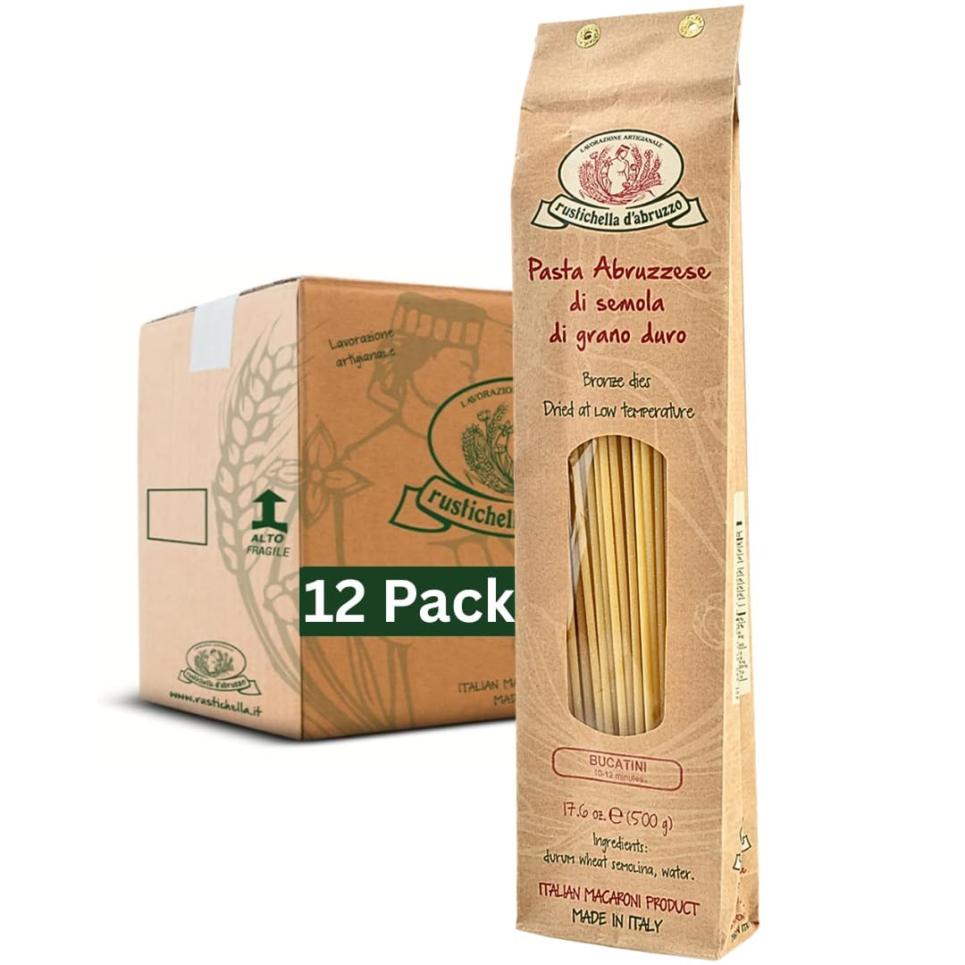 Rustichella d'Abruzzo Bucatini (Pack of 4), 500g Each - Classic Italian Pasta with a Hole - Perfect for Amatriciana Sauce - Artisan Pasta from Abruzzo