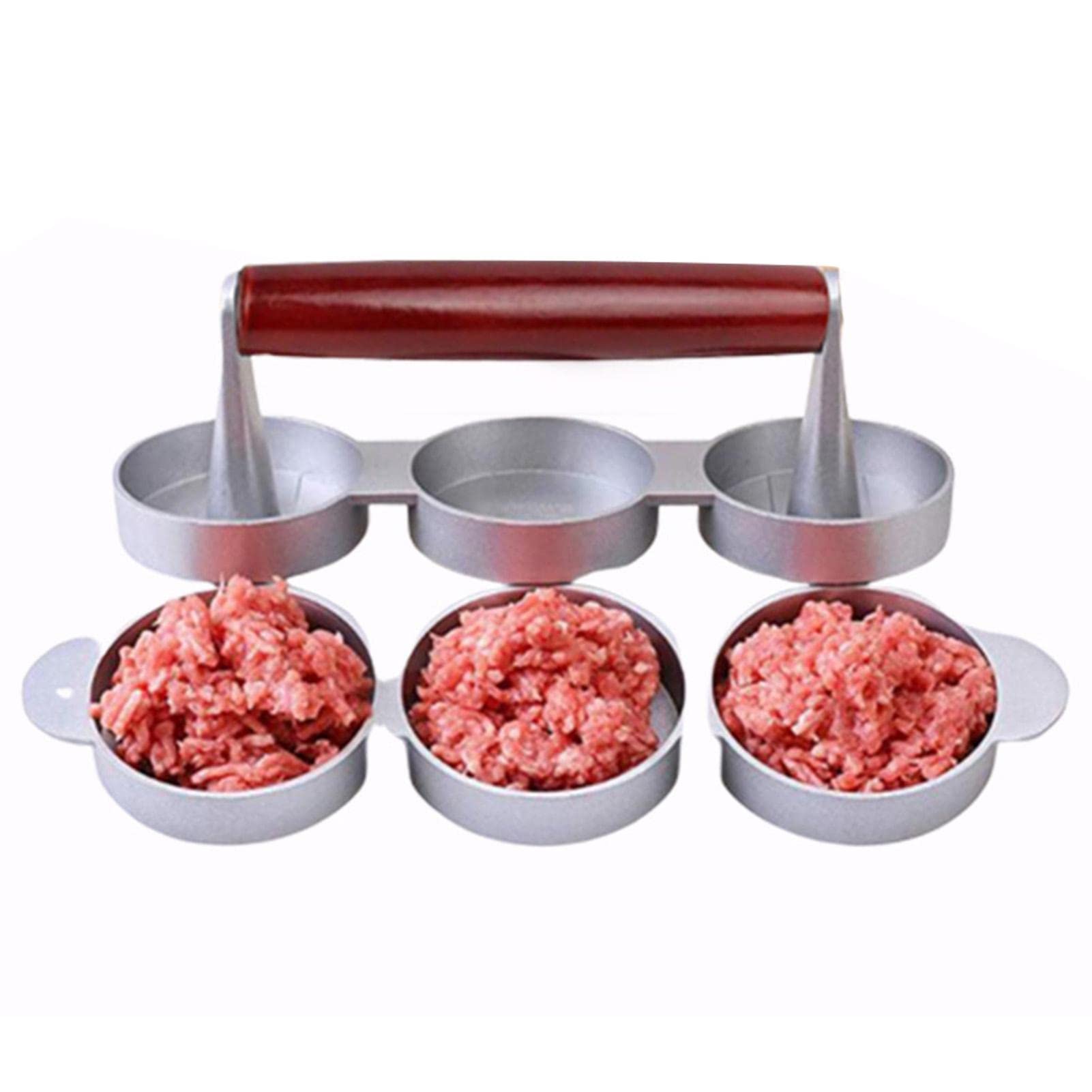 Limily Amasstu Hamburger Press, Cast Aluminum Non Stick Triple Burger Press with Wooden handle Mini Hamburger Patty Maker brilliant