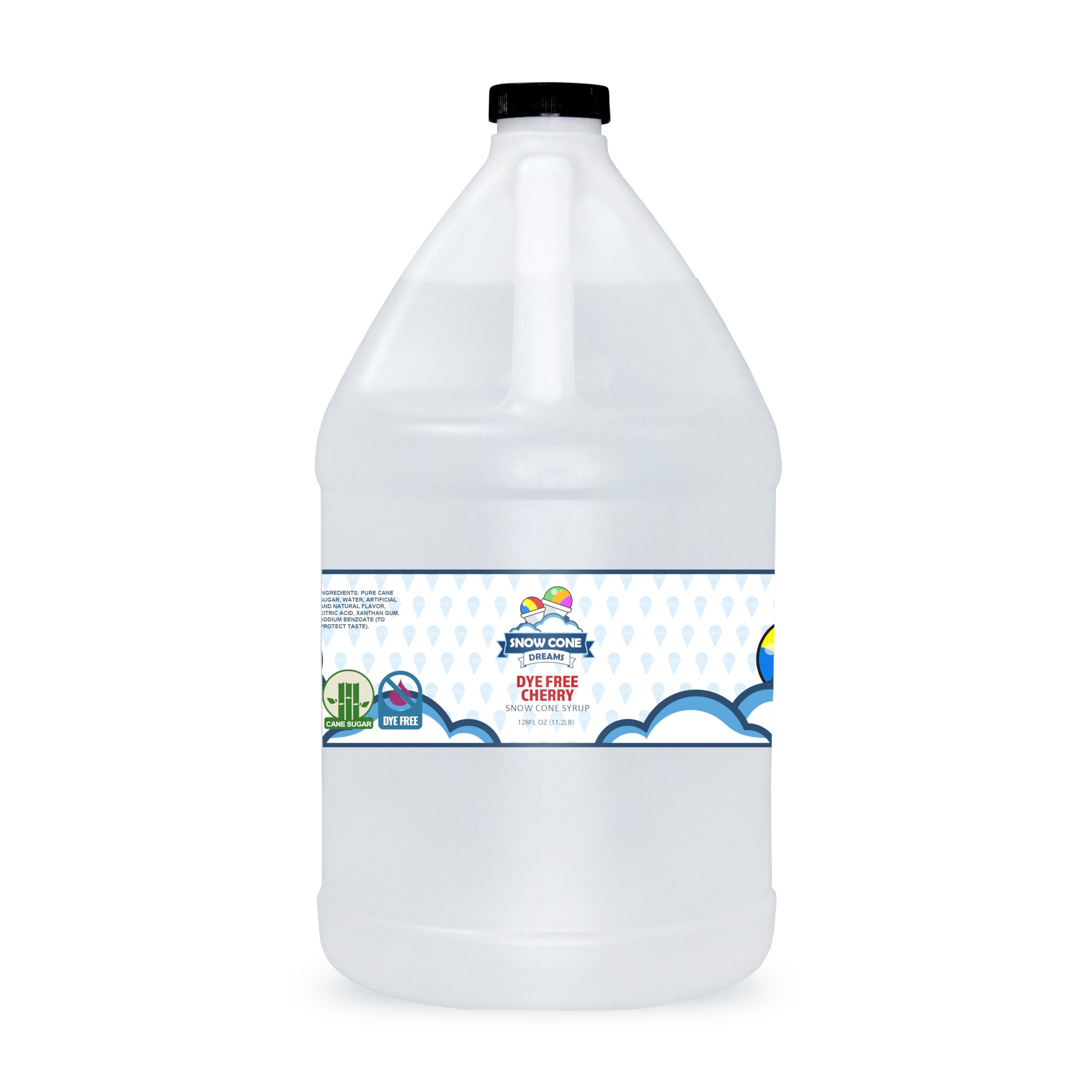 Cherry Dye Free Cane Sugar Snow Cone and Shaved Ice Flavor Syrup | 128oz | Ready To Use