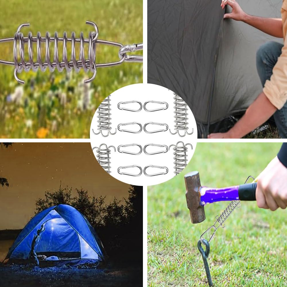Changyeah Sonnensegel Zubehör Set,4 Stück Spannfeder Sonnensegel mit 8 Karabinern,Edelstahl Sonnenschutz Befestigung Segel Montage Werkzeug,Zugfedern mit Haken für Campingzelt Sport & Freizeit