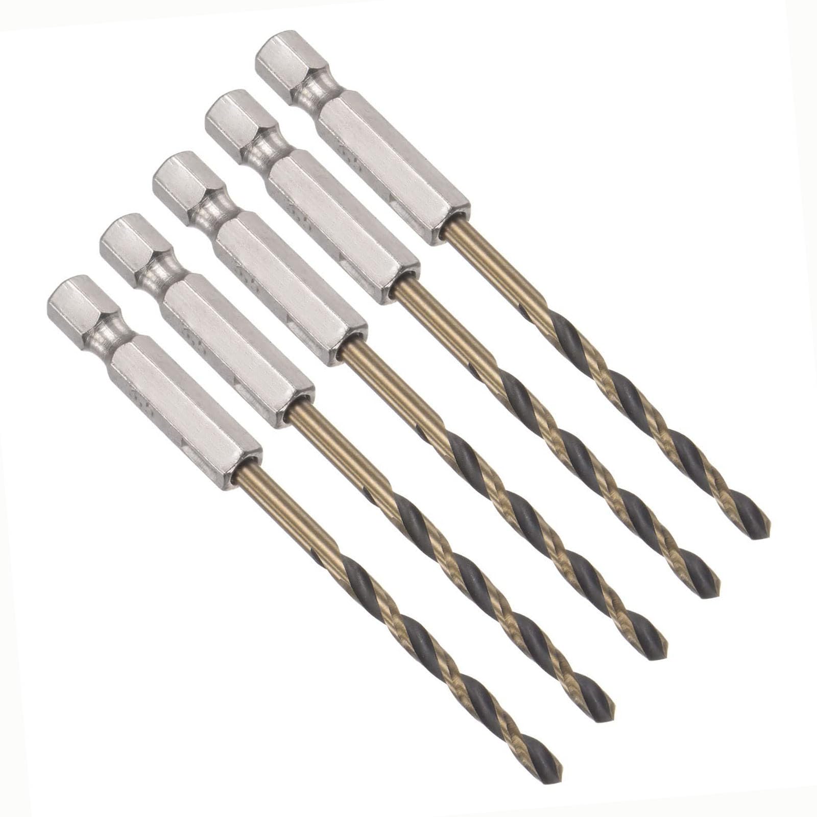 TOP-VIGOR 5Pcs 3.5mm HSS Hex Shank Twist Drill Bits, High Speed Steel Drill Bit Set 1/4 Inch Shank