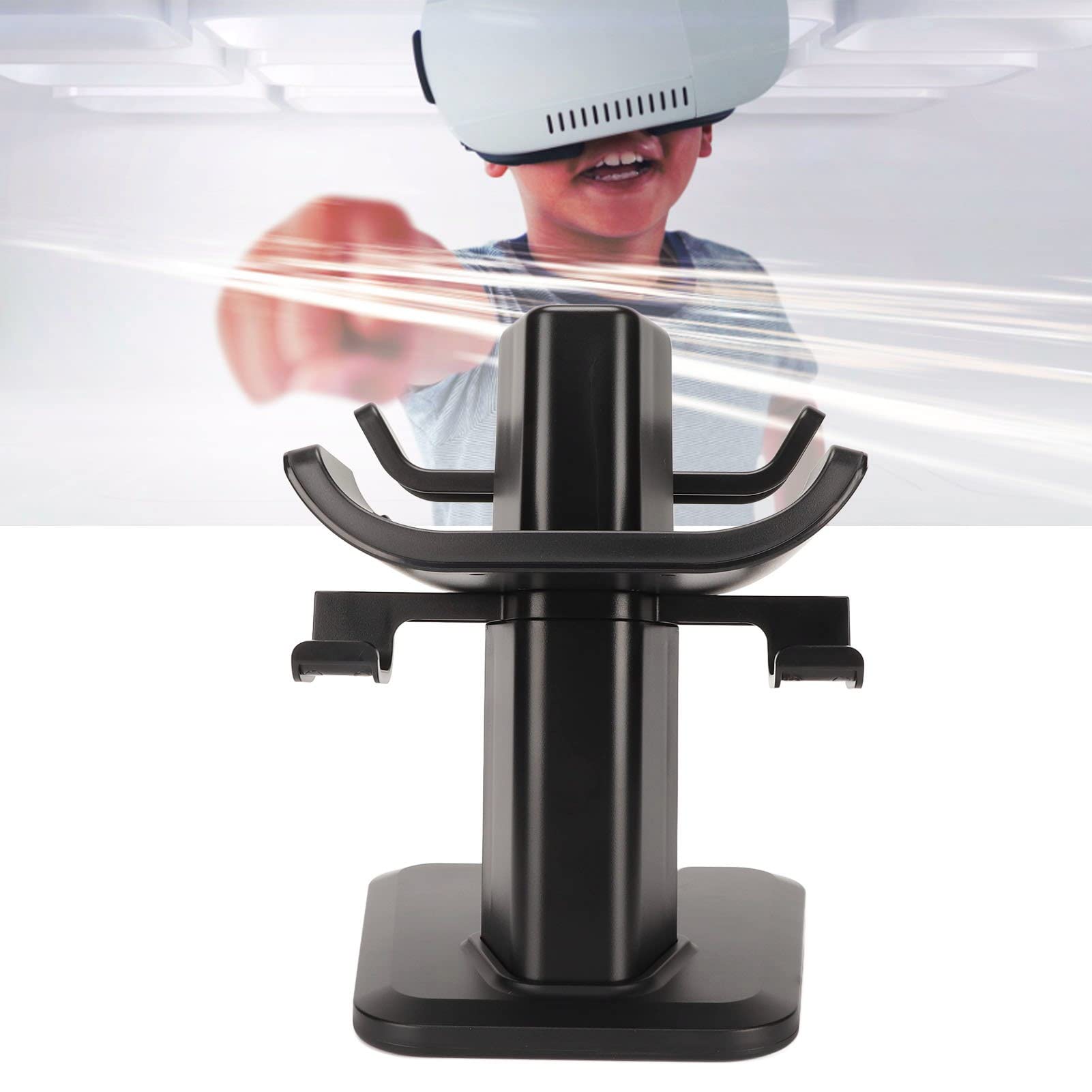 Supporto VR per 2, supporto display per visore VR wireless con spugna antiscivolo e base robusta, staffa di stoccaggio salvaspazio per accessori VR e controller touch (Nera)