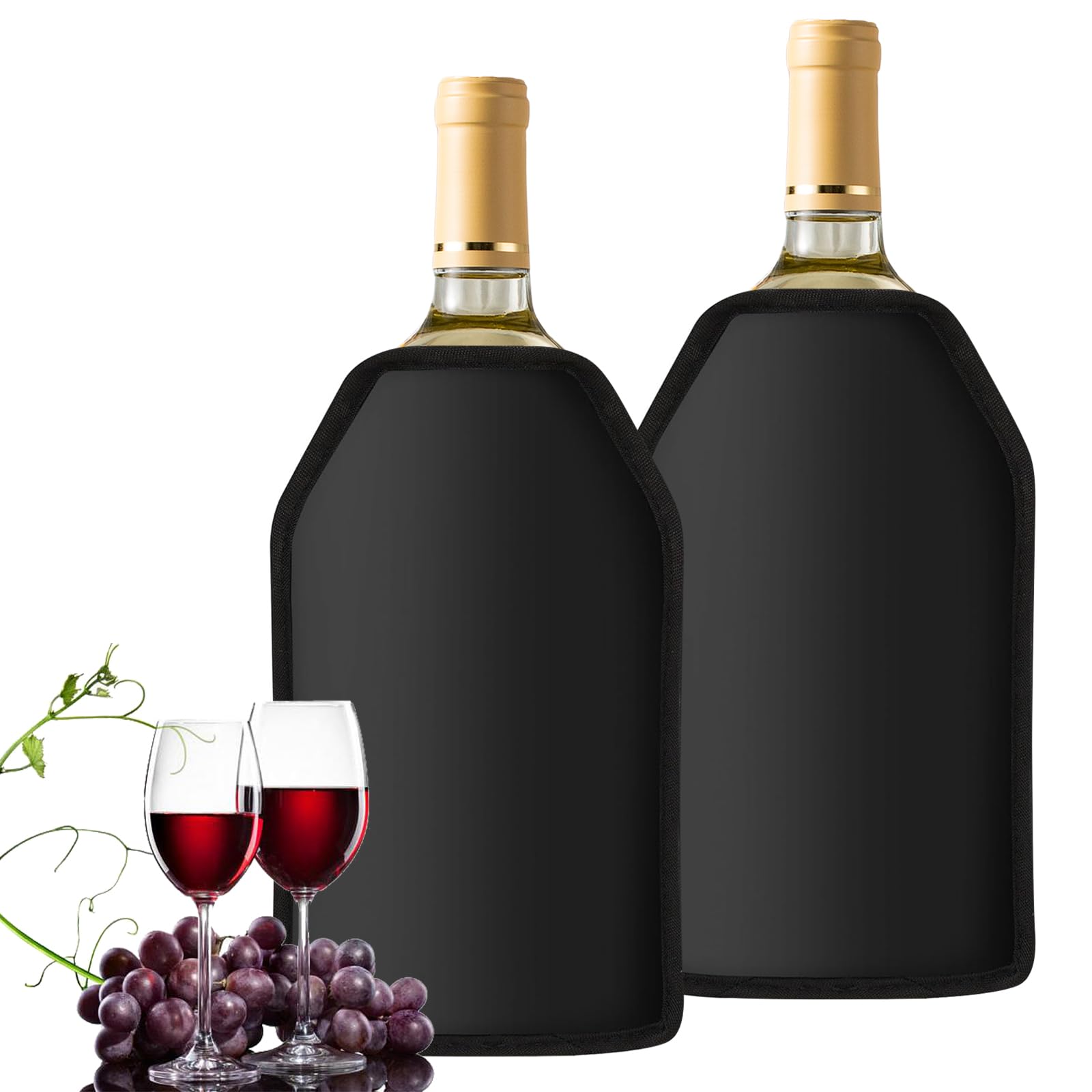 Weinkühler Manschette, 2 Stück Kühlmanschette Wein, Flaschenkühler, Champagner Kühler, Flaschenkühler für unterwegs - Weinmanschette, Weinflaschenkühler (Schwarz)