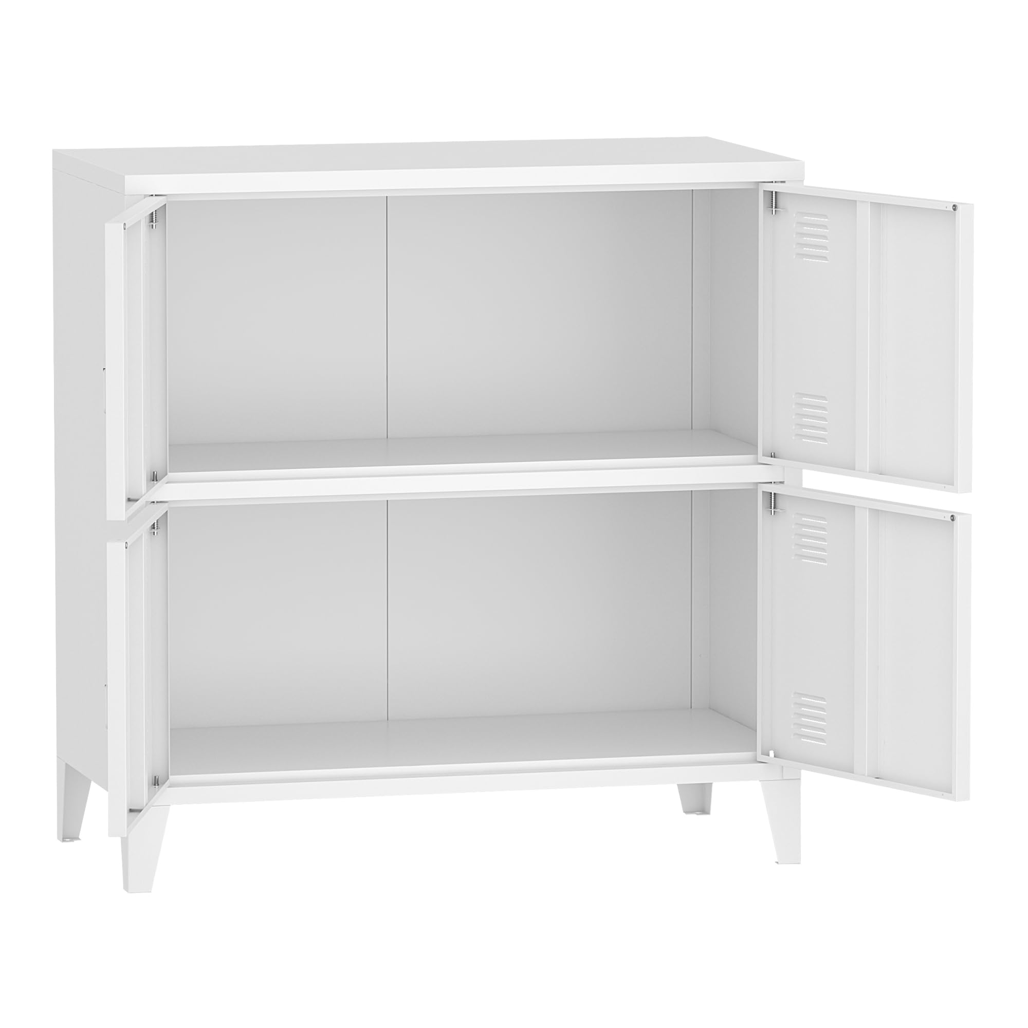 [en.casa] Büroschrank Hamina Aktenschrank mit 4 Türen Mehrzweckschrank mit 2 Ablagefächern Industrial Aufbewahrungsschrank aus Stahl Beistellschrank 80 x 40 x 82 cm Weiß