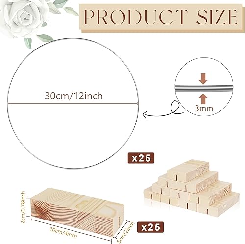 Miniatura 10 de GUDELAK 25 piezas de centro de mesa de aro floral de metal de 12 pulgadas con soporte para mesa, anillo de corona de oro de macramé de metal con 25