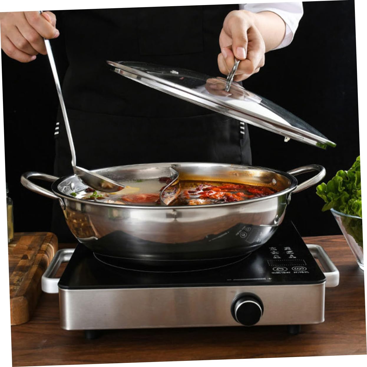 Cabilock Olla de Sopa Caliente Yuanyang de Acero Inoxidable Olla Caliente de Dos Sabores para Cocinar Alimentos Suministros de Cocina
