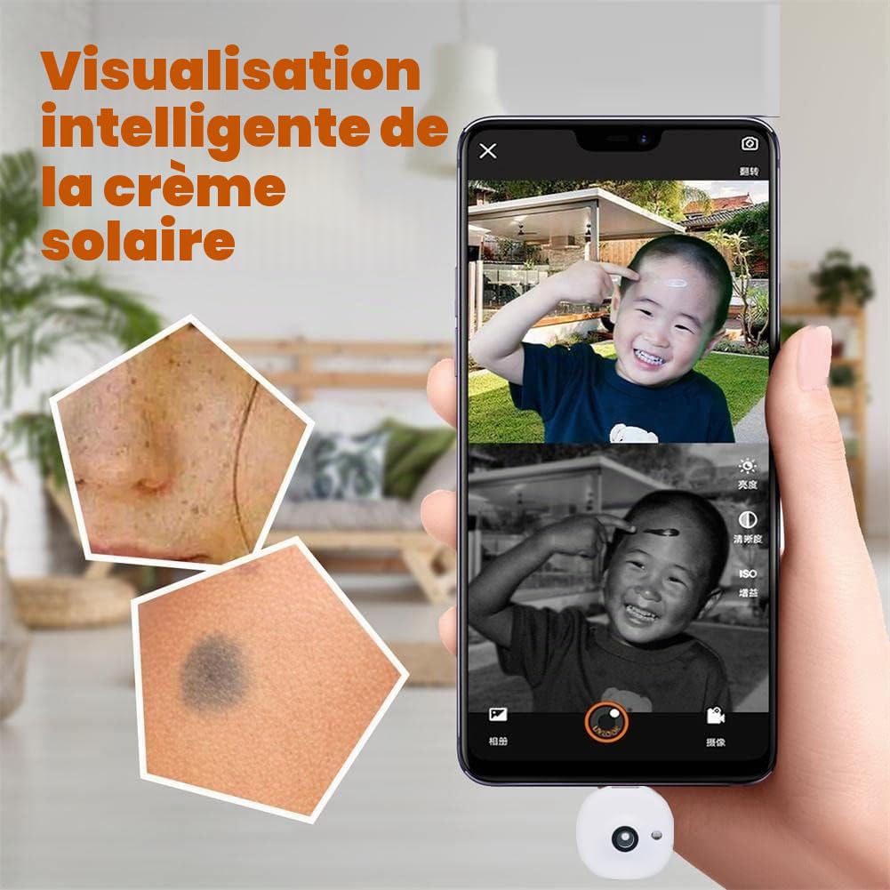Mini caméra UV portable efficace protection solaire visible et démaquillage détection de protection solaire visage protection solaire pour iPhone téléphone Android (pour type C)