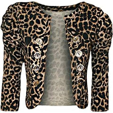 Girls Walk Women's Leopard Print Military Button Bolero Shrug Top - Brown Cover