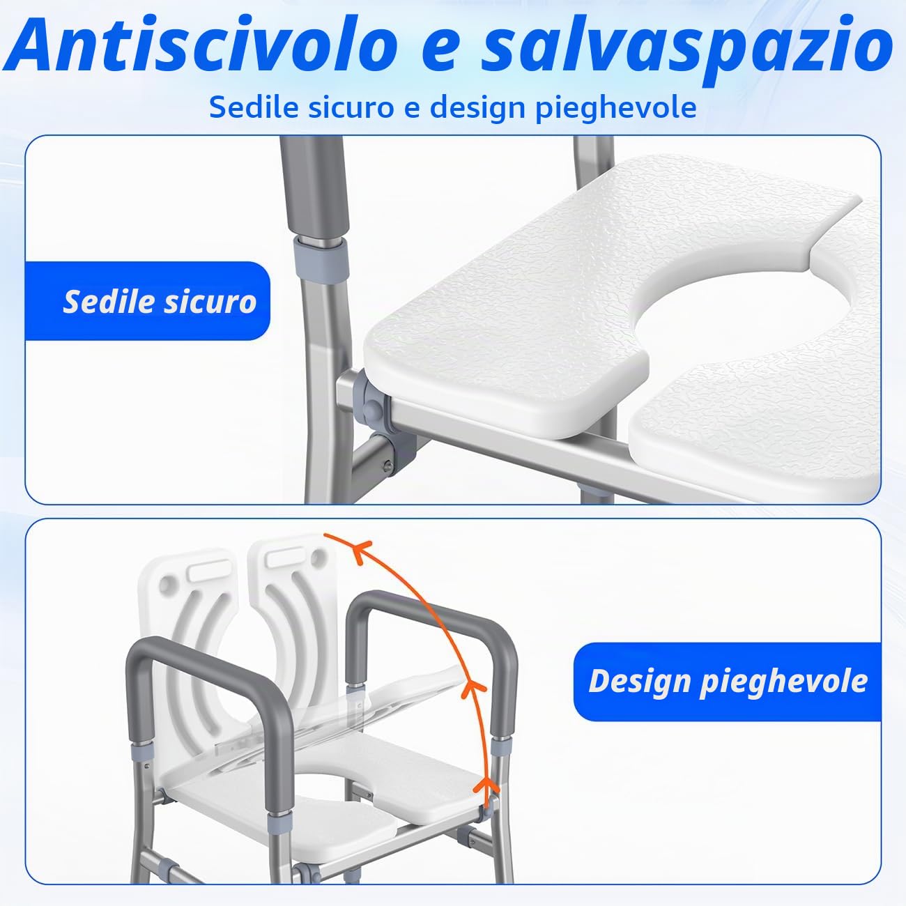 Quadro di Sicurezza WC con Maniglione Bagno Disabili, Rialzo WC per Anziani Regolabile, Alzawater per Anziani Pieghevole Senza Foro, Corrimano Toilette per Disabili e Comoda WC