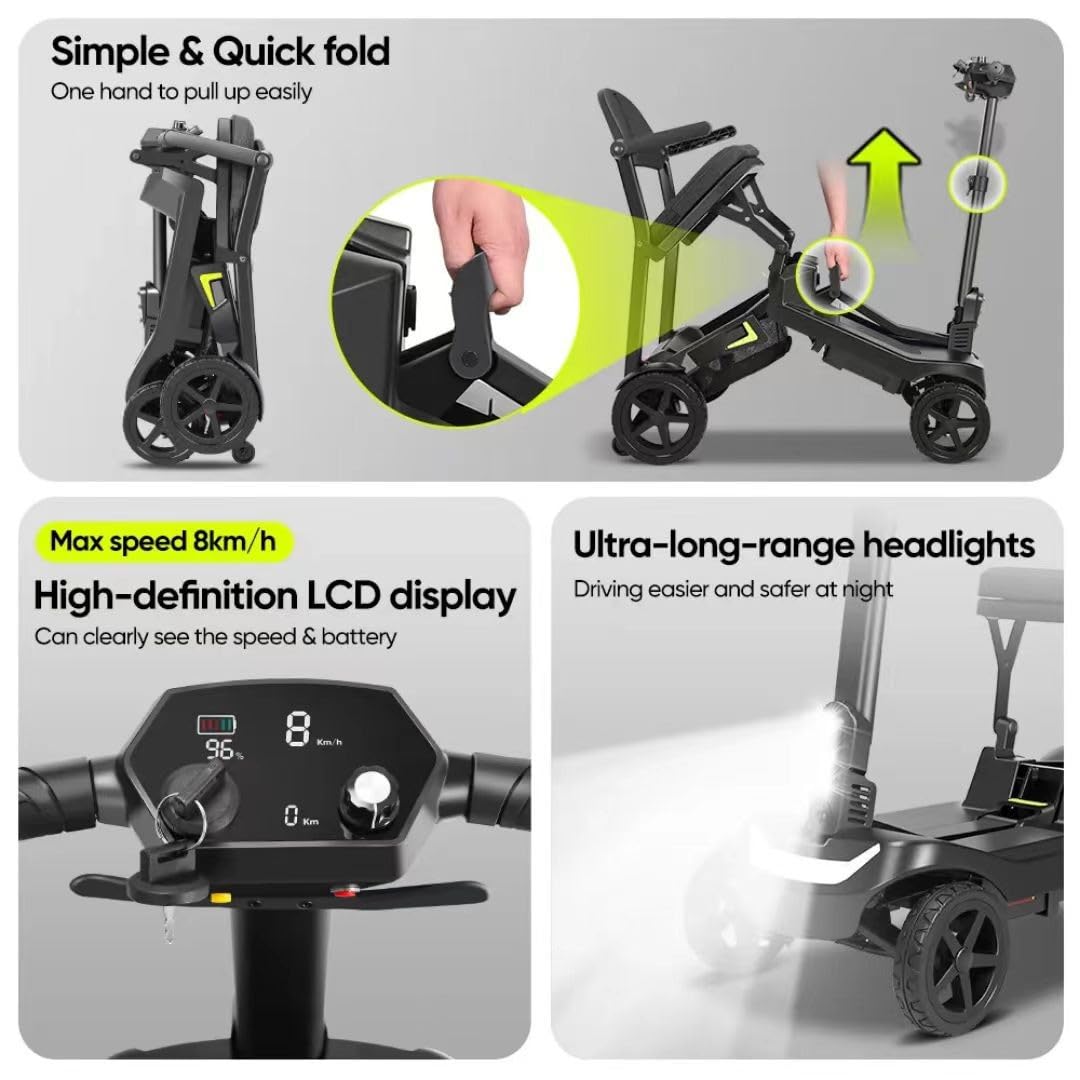 Scooter Per Disabili Per Adulti,Scooter Per Disabili A 4 Ruote Leggeri Per Adulti, Scooter Motorizzato Leggero, Portatile E Compatto Per Tutti I Terreni