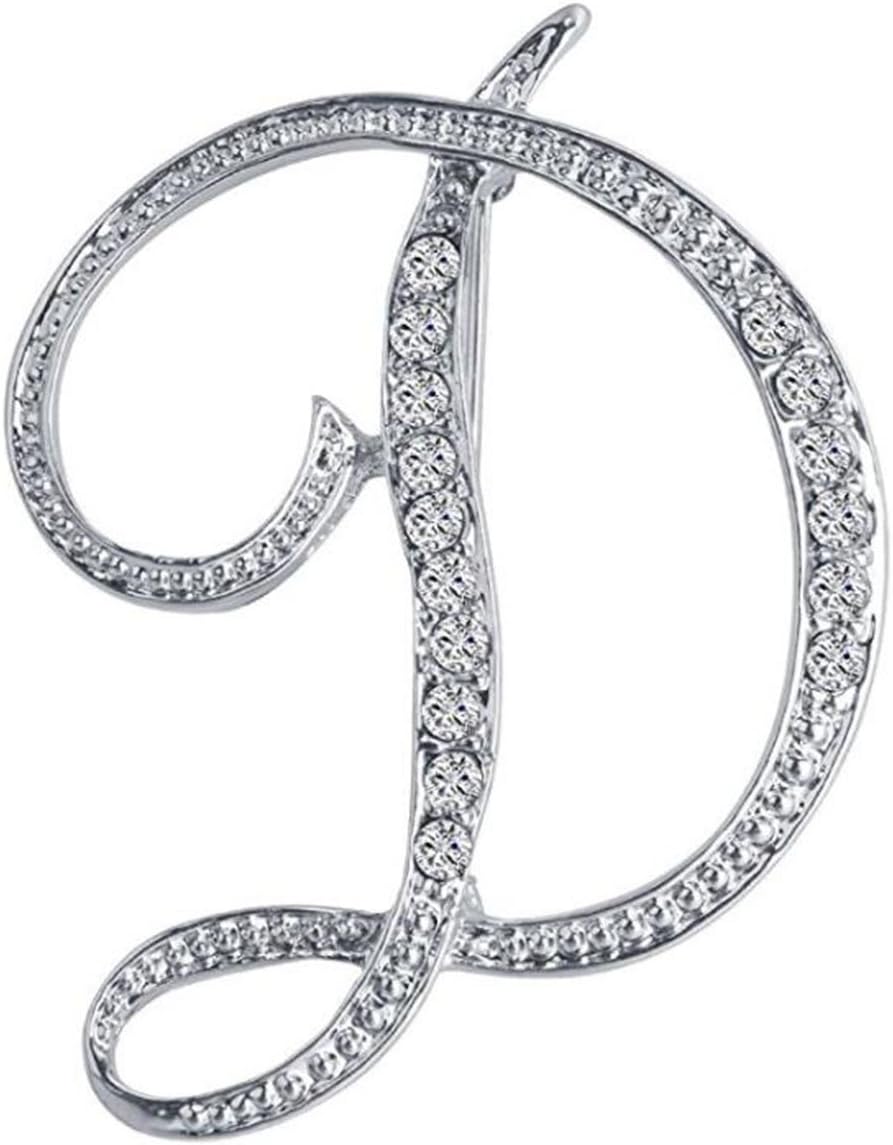 ANTOLLInitial Letters Brooch Pins For Women, Letter Pins For Stockings, Silver Plated Metal Rhinestone Clear AAA+ Crystal Lapel Pin Brooches（1Pcs）