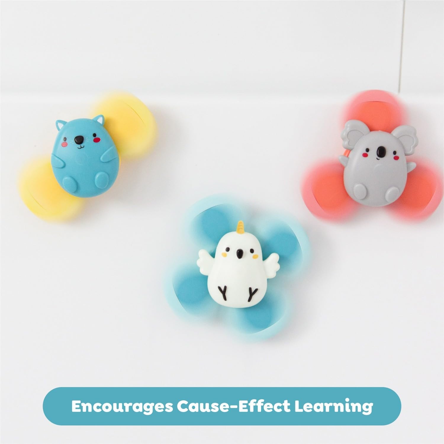 Tiger Tribe Sensory Spinners for Babies - Aussie Animals Set, Chewable, Rattle with Suction Cups, Stimulates Sensory and Motor Skills, Ages 6 Months to 2 Years