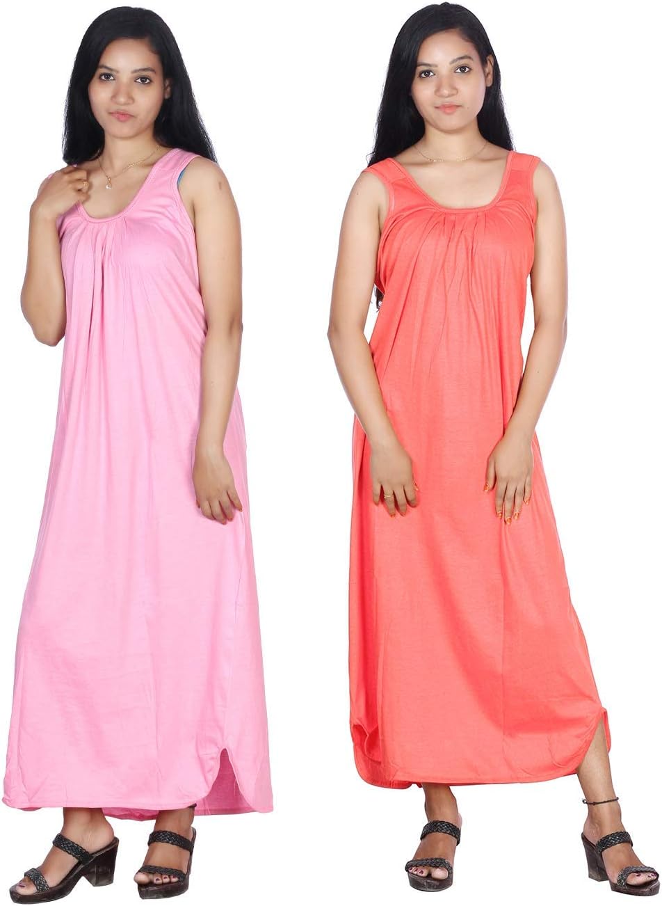 Rylie Women's Cotton Fabric Long Nighty Slip/Chemise - Full Length Camisole for Women - Plus Size Nighty - Kurti Slip