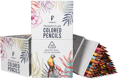 PARROT Premier 72ct Wooden Colored Pencils, Soft Core, Triangular-Shaped, Pre-Sharpened,