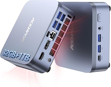 ACEMAGIC M5 Mini PC Windows 11 Pro, Intel Core 14450HX 32GB DDR4 1TB SSD Mini ComputersBeat i9-11900H/R9 6900HX, NVMe PCIe4.0/USB3.2/Type-C/BT5.2/WiFi6/for Business Office Home Desktop PC 55W