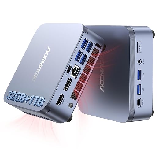 ACEMAGIC M5 Mini PC Windows 11 Pro, Intel Core 14500HX 32GB DDR4 1TB SSD Mini Computers(Beat i9-13900HK/R9 6900HX), NVMe PCIe4.0/USB3.2/Type-C/BT5.2/WiFi6/for Business Office Home Desktop PC 55W