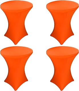 4 Pack Spandex Stretch Table Cover - 32x43 Inch Square Corners, Fitted High Top Tablecloth for Cocktail, Round, Bar, Weddings, Birthday, Banquet, Outdoor Party (Orange)