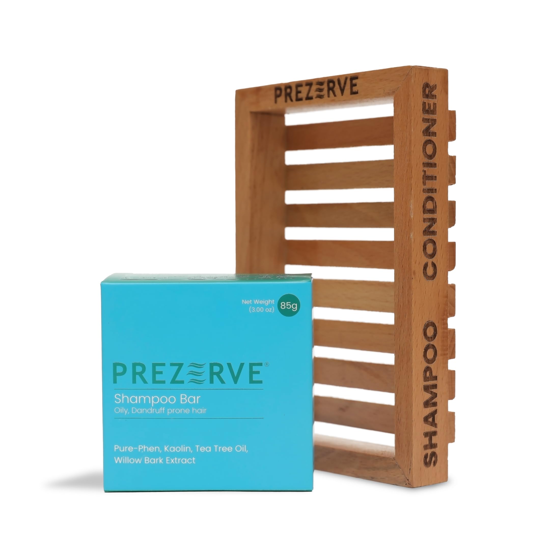 Prezerve Anti Dandruff Shampoo Bar & Bamboo Soap Dish Combo | Suplhate & Paraben Free | Tea Tree Oil | For Itchy Oily Scalp | Soap Free | Unisex 1 count (Pack of 2)