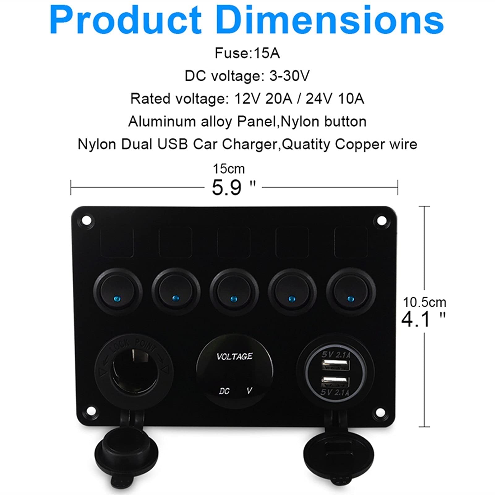 Do 12 V Panel przełączników samochodowych, łodzi, 5-gniazdowych, włączników i wyłączników, panel kołyskowych, gniazdo USB, ładowarka, woltomierz, zasilania, ciężarówka kempingowa
