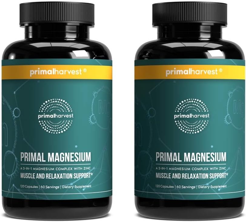 Magnesium Supplement Complex 310mg by Primal Harvest with Magnesium Glycinate, Citrate, Malate, and Zinc 120 Capsules