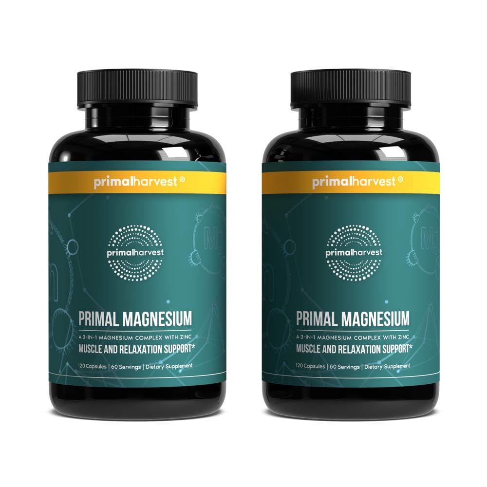 Primal Harvest Magnesium Supplement Complex 310mg by Primal Harvest with Magnesium Glycinate, Citrate, Malate, and Zinc 2 Pack, 120 Capsules