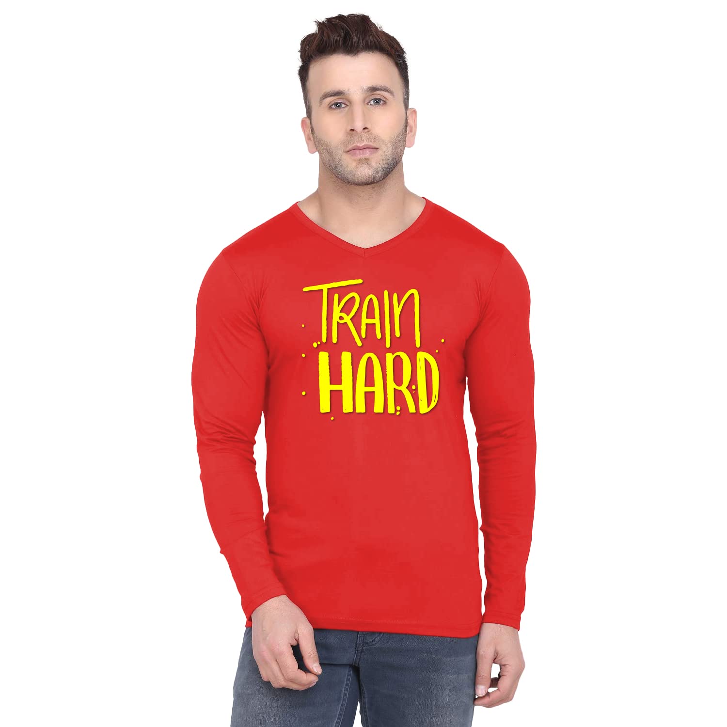 GenericFashions Love Men Cotton Full Sleeve V Neck Train Hard,Gym,Workout Printed T Shirt FSV-0224