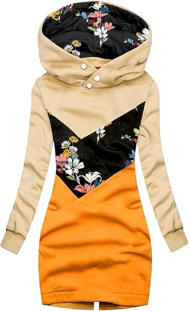 Amazon.com: Sudaderas con capucha para mujer, con estampado floral, empalme  de botones, de manga larga, holgadas, casuales, camisetas tipo túnica,  suéteres : Deportes y Actividades al Aire Libre