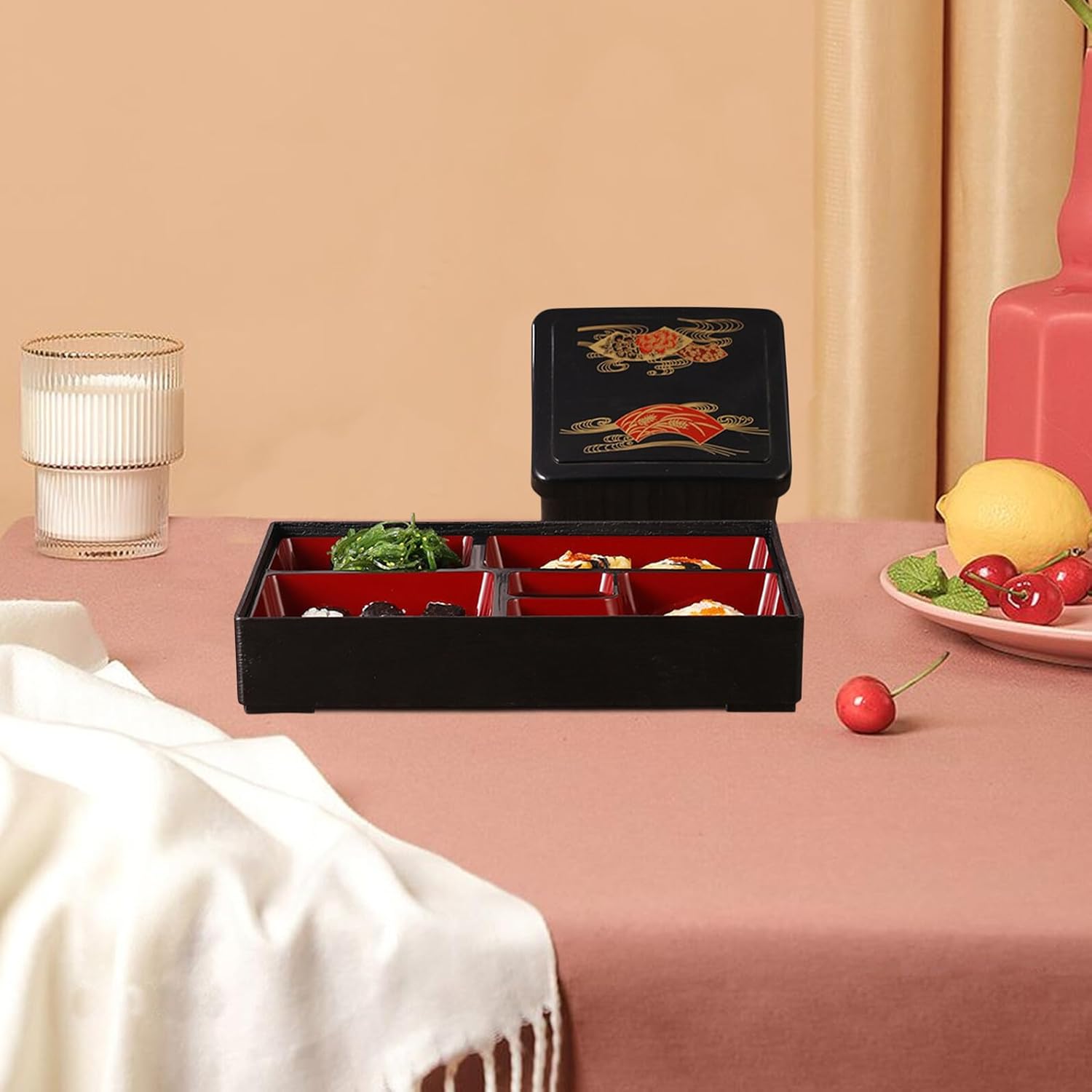 Portable Bento Boxes with Compartments and Heat-resistant Abs Material, Sushi and Eel Storage Containers Set for Meal Prep and Travel, Japanese Style Divided Food Boxes 2pcs