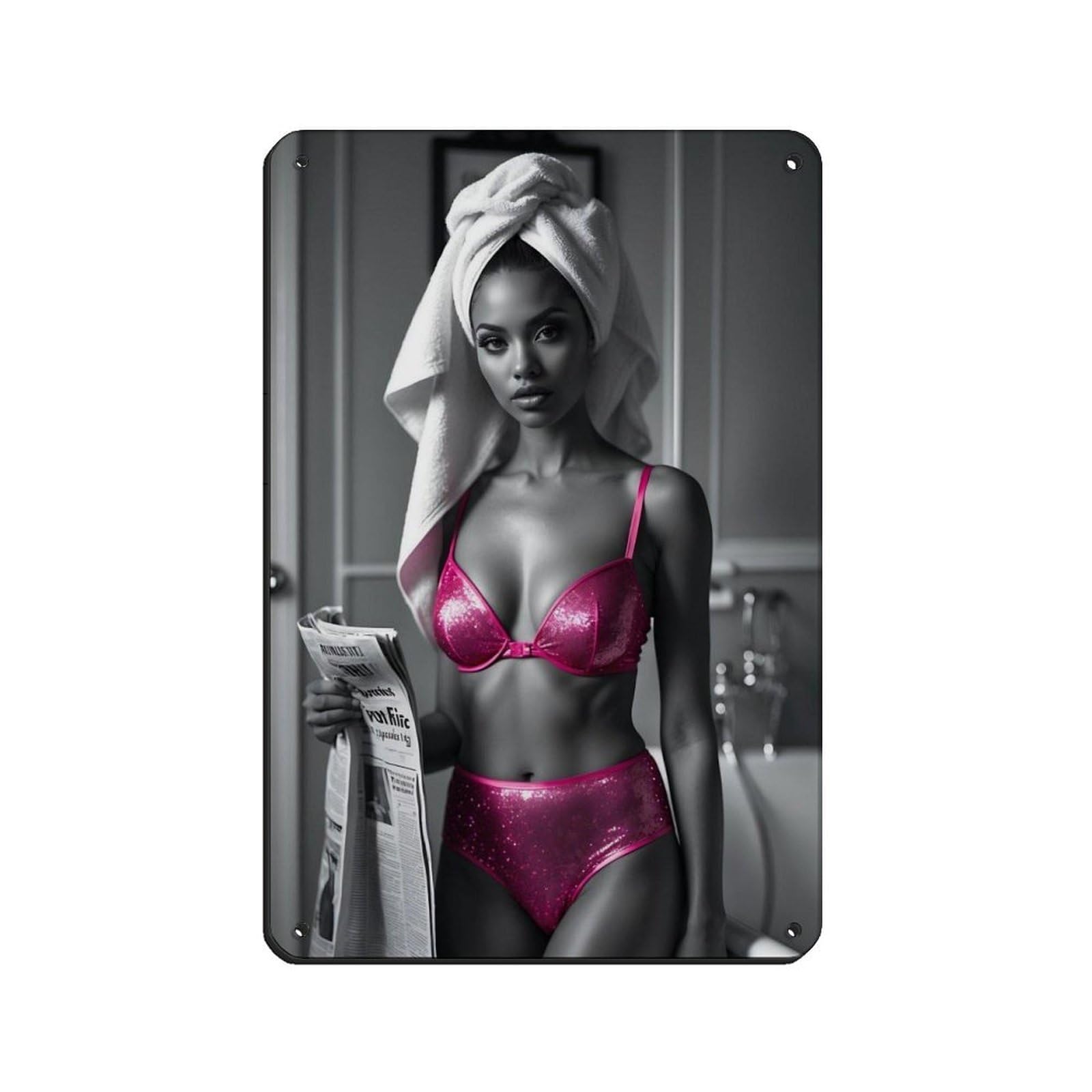 Pink Lingerie Boudoir Decor Retro Poster Metal Tin Sign Chic Art Retro Iron Painting Bar People Cave Cafe Family Garage Poster Wall Decoration 8x12inch(20x30cm)