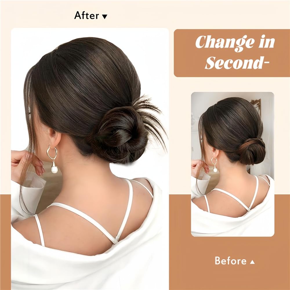 sztuczne włosy kok Syntetyczny prosty kok do włosów Updo Hairpiece Claw Clip w kucyku Przedłużanie włosów Akcesoria do włosów(Brown Black)