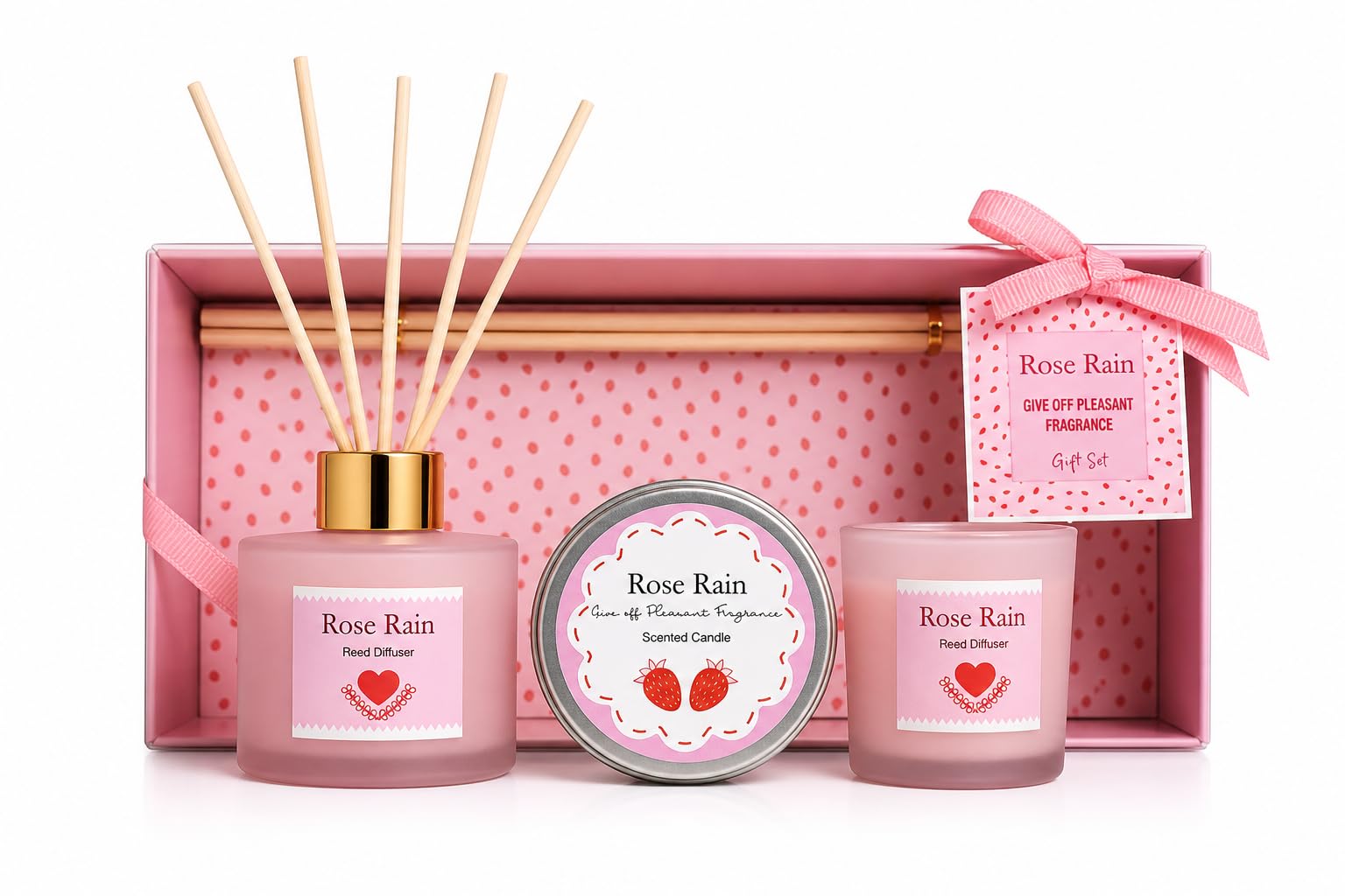 Coffret cadeau bougies parfumées rose et diffuseur de parfum : idée cadeau idéale