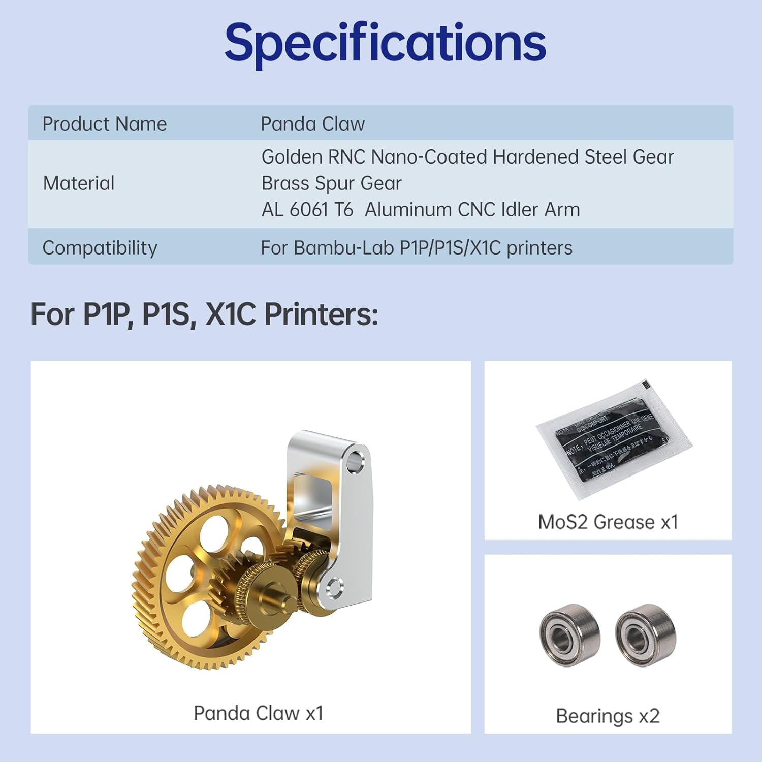 BIQU Panda Claw, Extruder-Zahnrad für Bambu-Lab X1C P1P P1S 3D Drucker, Golden RNC Nano-beschichtetes Extruder-Zahnrad, Glatterer und Gleichmäßigerer Fluss, Längere Lebensdauer