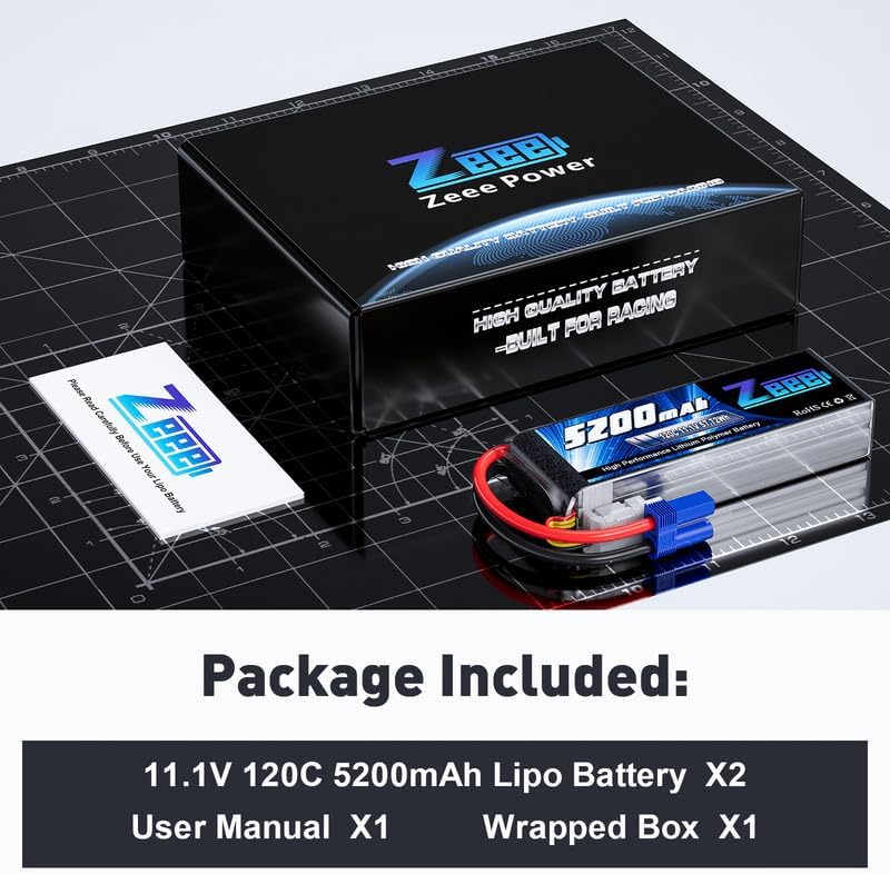 Zeee 3S LiPo Battery 5200mAh 11.1V 120C with EC5 Connector Soft Pack RC Battery for RC Plane Quadcopter Airplane Helicopter RC Car Truck RC Boat(2 Pack)