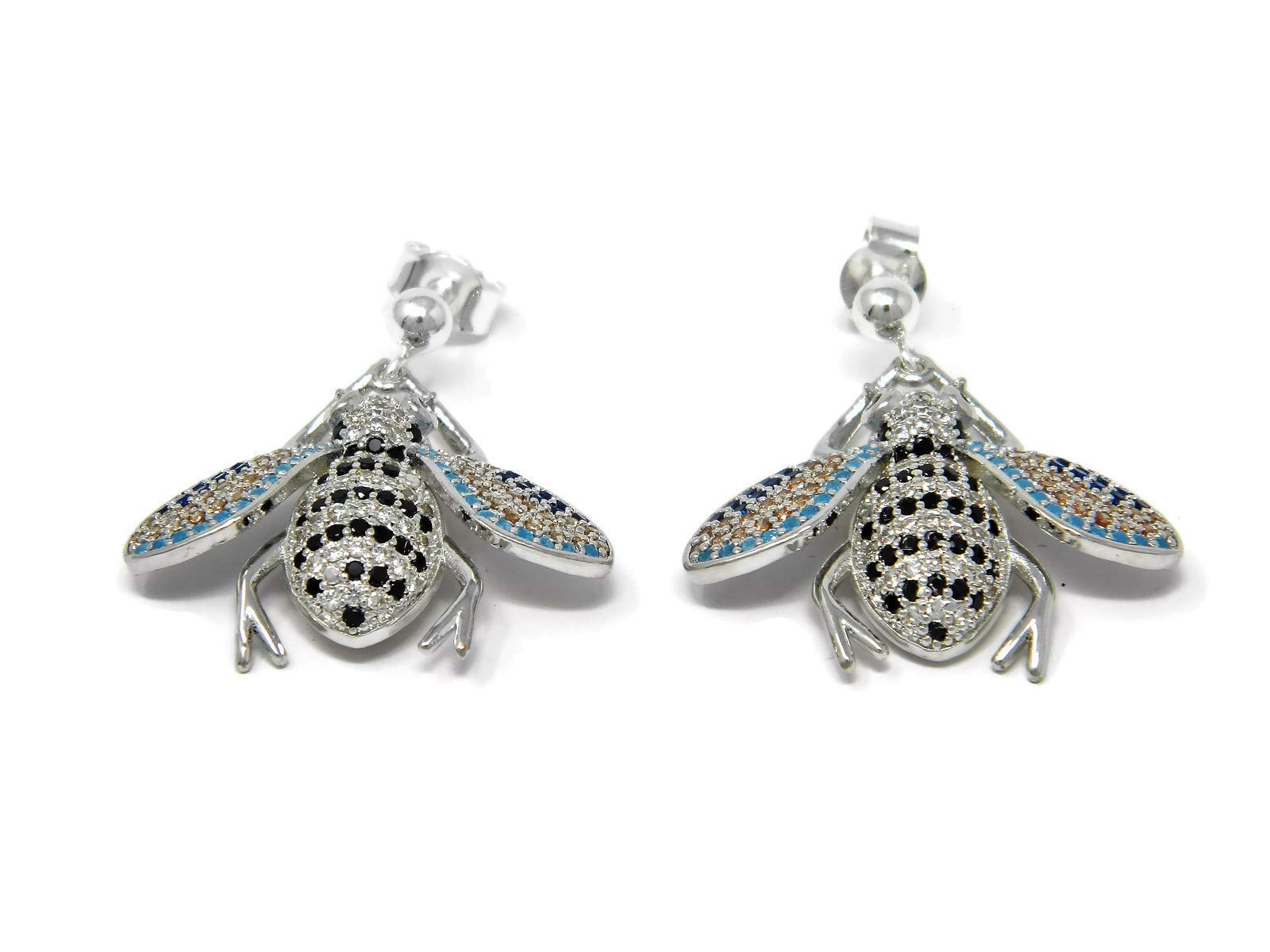 Orecchini Donna Pendente a Forma di Ape – Argento 925 Rodiato, Zirconi Multicolore – Gioielli Nickel Free - DodiGioielli