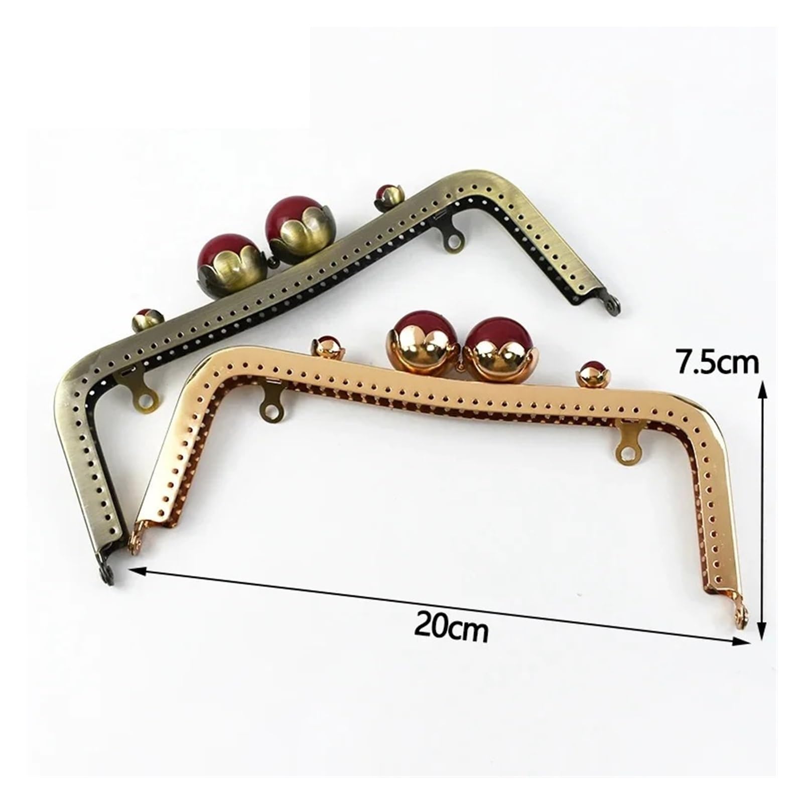 Clutch-Taschenverschluss, 20 cm, Metall-Taschengriff, Retro-Perle, Kussverschluss, Schnalle, Geldbörsenrahmen, DIY, Nähen, Handtaschenhalterungen, Hardware-Zubehör (BS789-RedBrass, 3 Stück)