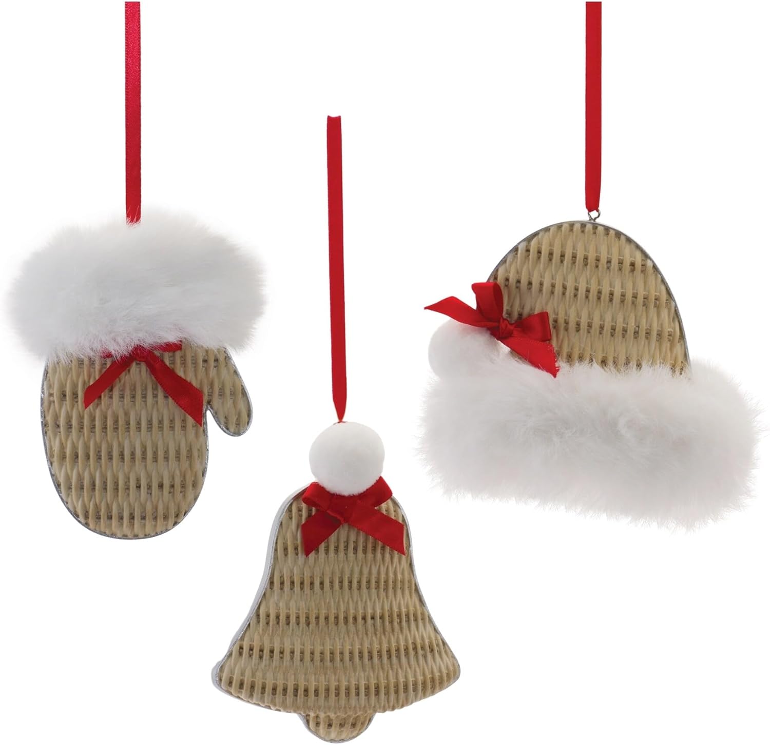 Cozy Hat and Bell Ornament (Set of 12) White Resin